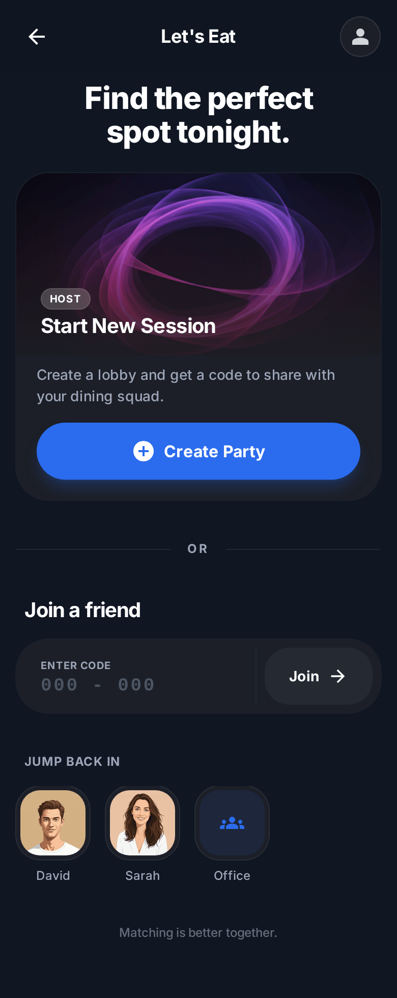 Connect Screen Example - Dark Mode