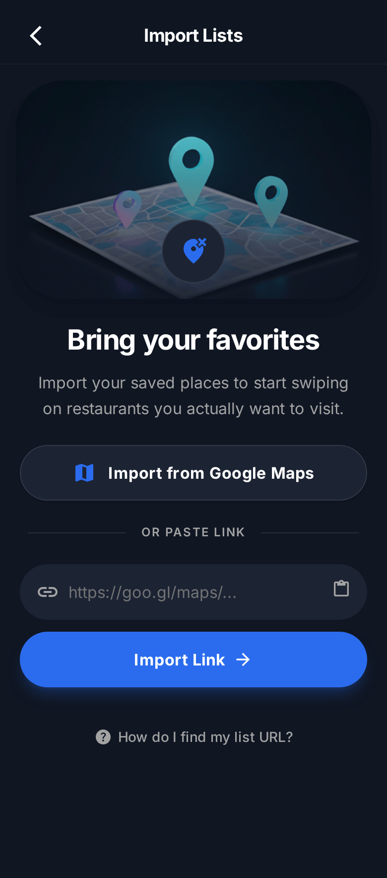 List Import Screen - Dark Mode